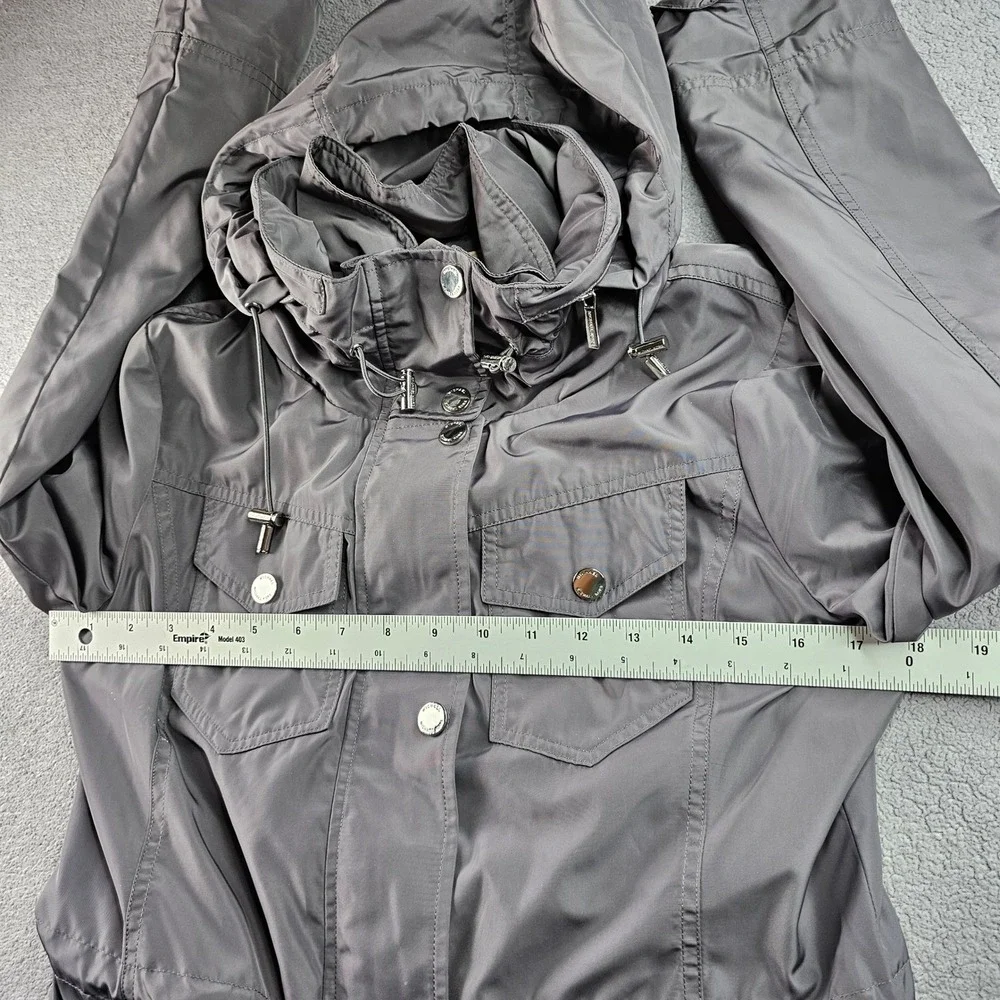 Michael Kors‎ Anorak Rain Coat Women's S Gray Long Sleeve Hooded Snap Inside Zip